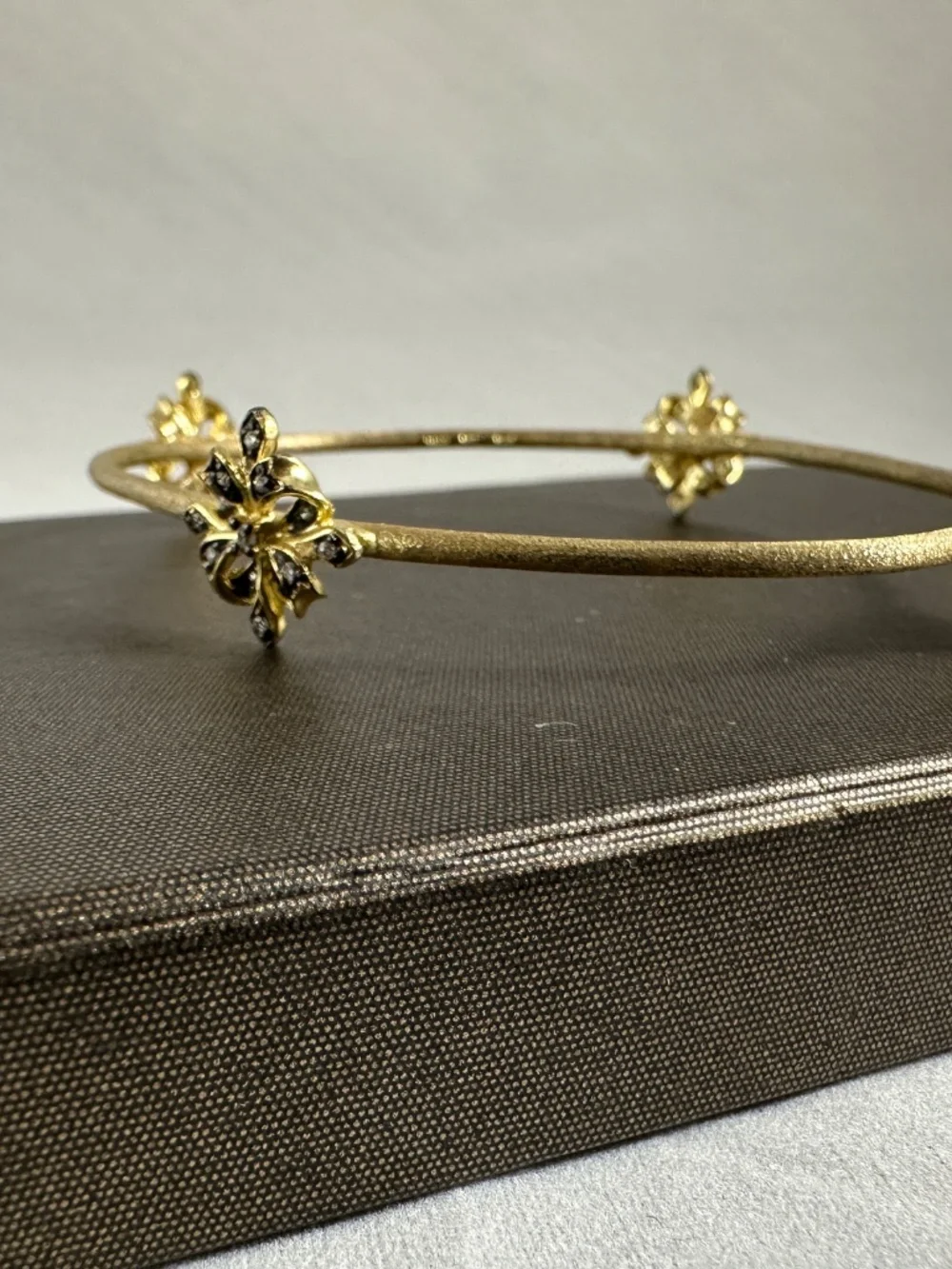 Vintage Style Bangle – 4 Pavé Crystal Floral Station Accent Bracelet